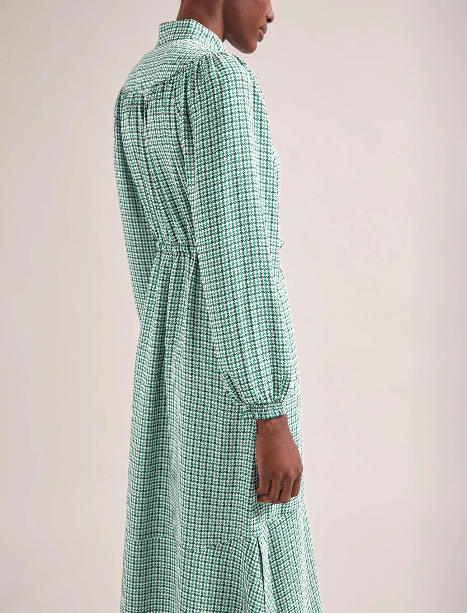 Zahra Midi Dress - Ecru Green Houndstooth Print 5 Zahra Midi Dress - Ecru Green Houndstooth Print - Image 5