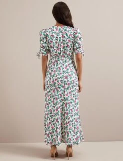 Ophelia Bias Cut Maxi Dress - White Multi Tropical Floral Print -CEFINN Shop RSHT D635 OPHELIA CREAMMULTITROPICALFLORALPRINT LS 3514