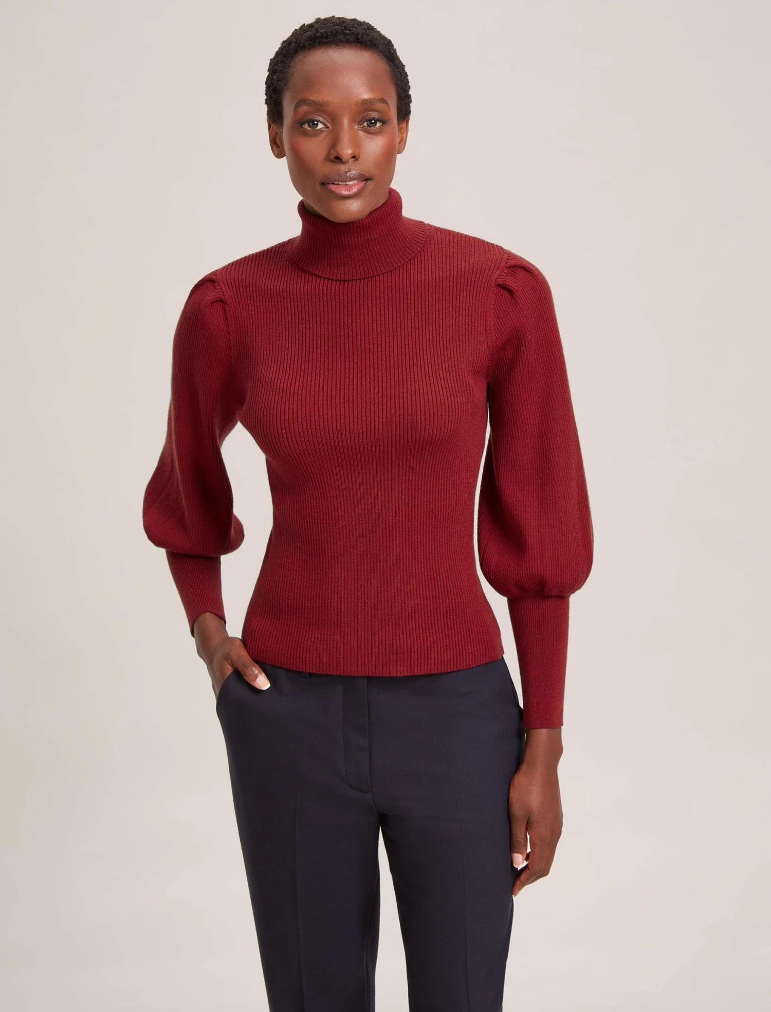 Eva Wool Roll Neck Jumper - Dark Red 1 Eva Wool Roll Neck Jumper - Dark Red