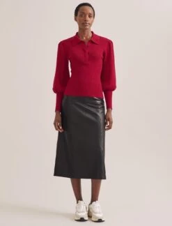 Eva Merino Wool Collared Jumper - Red 8 Eva Merino Wool Collared Jumper - Red -CEFINN Shop RSHT K143 EVA RED LS 453