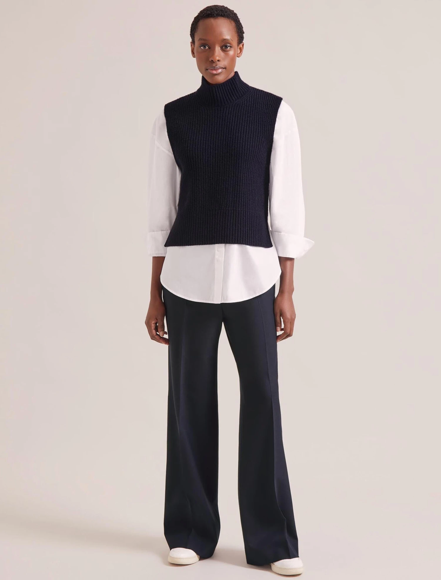 Janie Cashmere Blend Funnel Neck Sleeveless Jumper - Navy 3 Janie Cashmere Blend Funnel Neck Sleeveless Jumper - Navy - Image 3