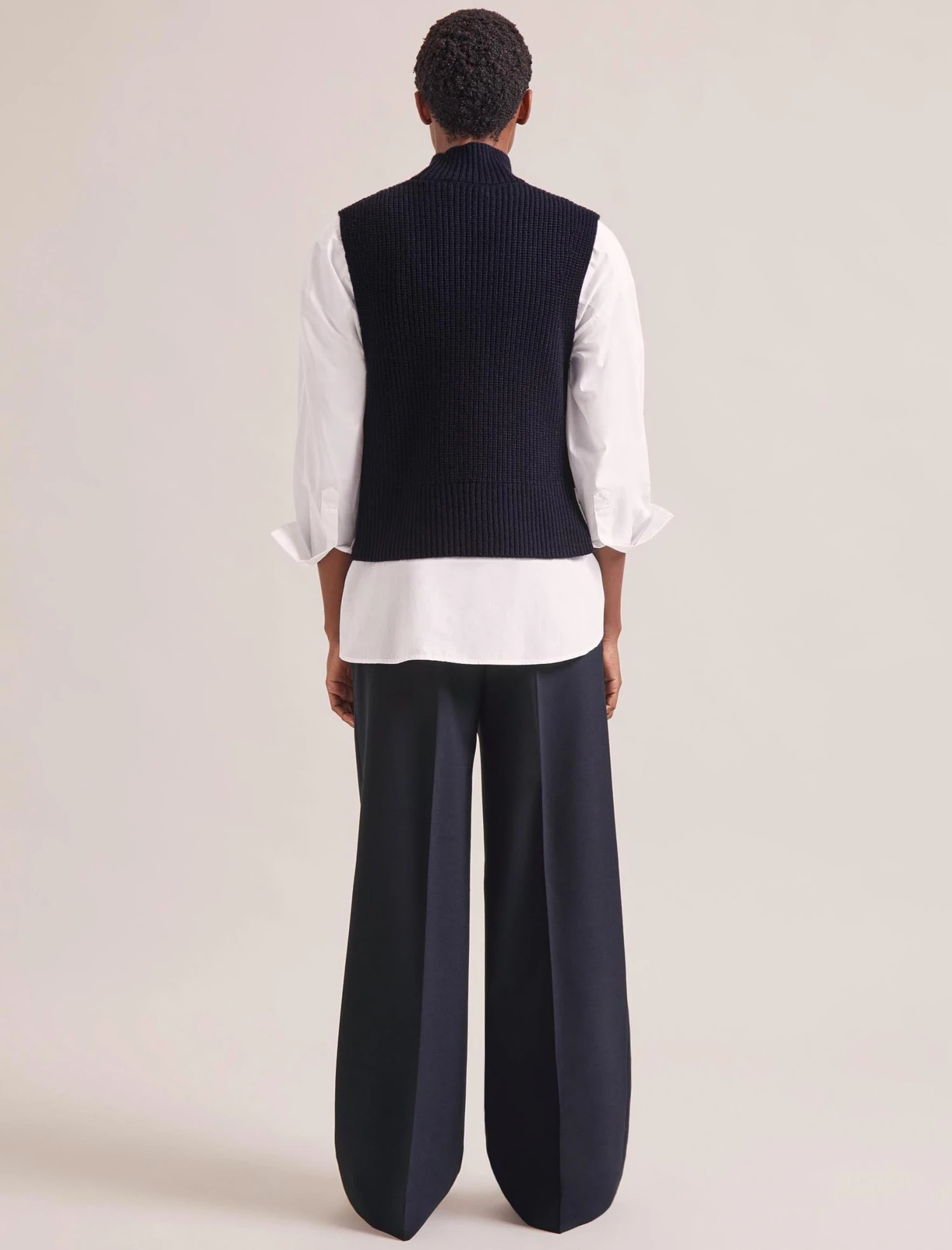 Janie Cashmere Blend Funnel Neck Sleeveless Jumper - Navy 6 Janie Cashmere Blend Funnel Neck Sleeveless Jumper - Navy - Image 6