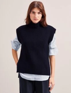 Janice Wool Funnel Neck Sleeveless Jumper - Navy -CEFINN Shop RSHT K157 JANICE NAVY LS 0693 2813c71a 9de4 4a08 80ef 8d8b277c33fb