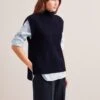 Janice Wool Funnel Neck Sleeveless Jumper - Navy