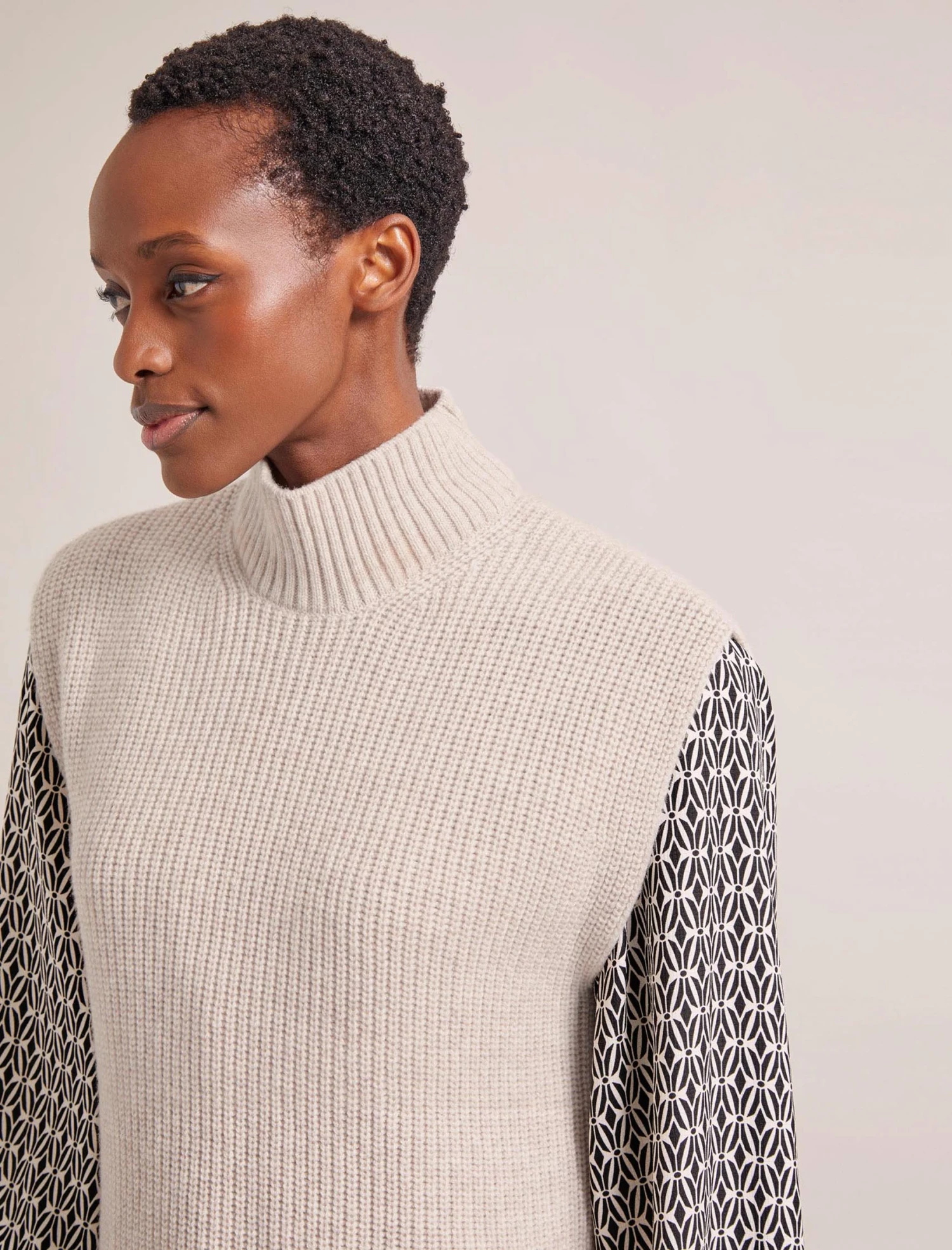 Janice Cashmere Blend Funnel Neck Sleeveless Jumper - Oatmeal 1 Janice Cashmere Blend Funnel Neck Sleeveless Jumper - Oatmeal