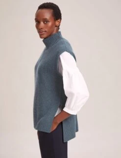 Janice Wool Funnel Neck Sleeveless Jumper - Slate Blue -CEFINN Shop RSHT K25 JANICE SLATEBLUE LS 41692