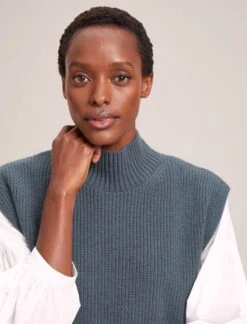 Janice Wool Funnel Neck Sleeveless Jumper - Slate Blue -CEFINN Shop RSHT K25 JANICE SLATEBLUE LS 41704