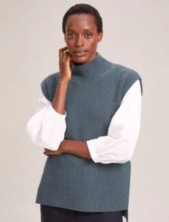Janice Wool Funnel Neck Sleeveless Jumper - Slate Blue -CEFINN Shop RSHT K25 JANICE SLATEBLUE LS 41722