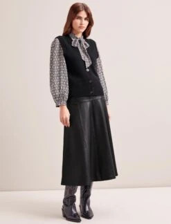 Meryl Wool V Neck Waistcoat - Black -CEFINN Shop RSHT K69 MERYL BLACK LS 0763