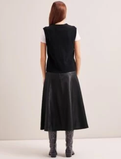 Meryl Wool V Neck Waistcoat - Black -CEFINN Shop RSHT K69 MERYL BLACK LS 0813