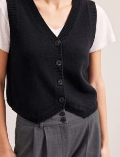 Wesley Cashmere Blend V Neck Waistcoat - Black -CEFINN Shop RSHT K82 WESLEY BLACK LS 0269