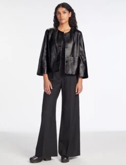 Leah Leather Cropped Jacket - Black -CEFINN Shop RSHT LEAH JK50 BLACK LS 1006