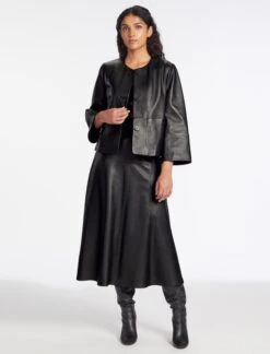 Leah Leather Cropped Jacket - Black -CEFINN Shop RSHT LEAH JK50 BLACK LS 1484