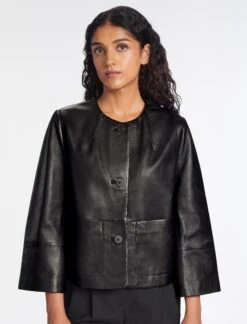Leah Leather Cropped Jacket - Black -CEFINN Shop RSHT LEAH JK50 BLACK LS 966