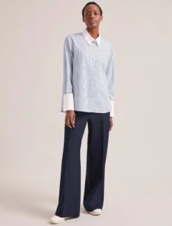 Seymour Organic Cotton Shirt - Blue White Stripe -CEFINN Shop RSHT S74 SEYMOUR BLUEWHITESTRIPE LS 1165