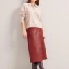 Tiana Leather Midi Skirt - Red