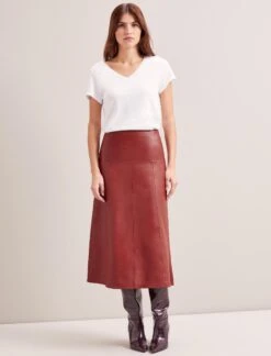 Tiana Leather Midi Skirt - Red -CEFINN Shop RSHT SK119 TIANA RED LS 0544