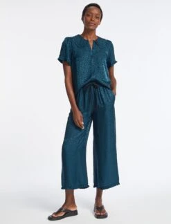 Rosa Silk Blend Trouser - Petrol Blue Leopard Pansy Print -CEFINN Shop RSHT TR57 ROSA PETROL BLUE LS 4583 e38ce0f4 c6a9 4ee0 a021 8c8f3fa3f2b3