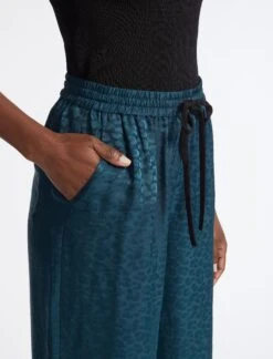 Rosa Silk Blend Trouser - Petrol Blue Leopard Pansy Print -CEFINN Shop RSHT TR57 ROSA PETROL BLUE LS 4630