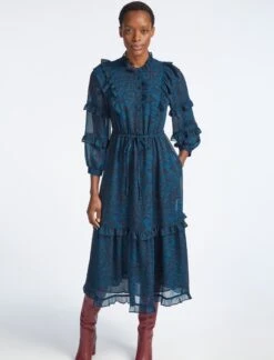 Tilly Drawstring Maxi Dress - Blue Marble Print -CEFINN Shop SP22 D401 TILLY BLUEMARBLEPRINT LS 3148