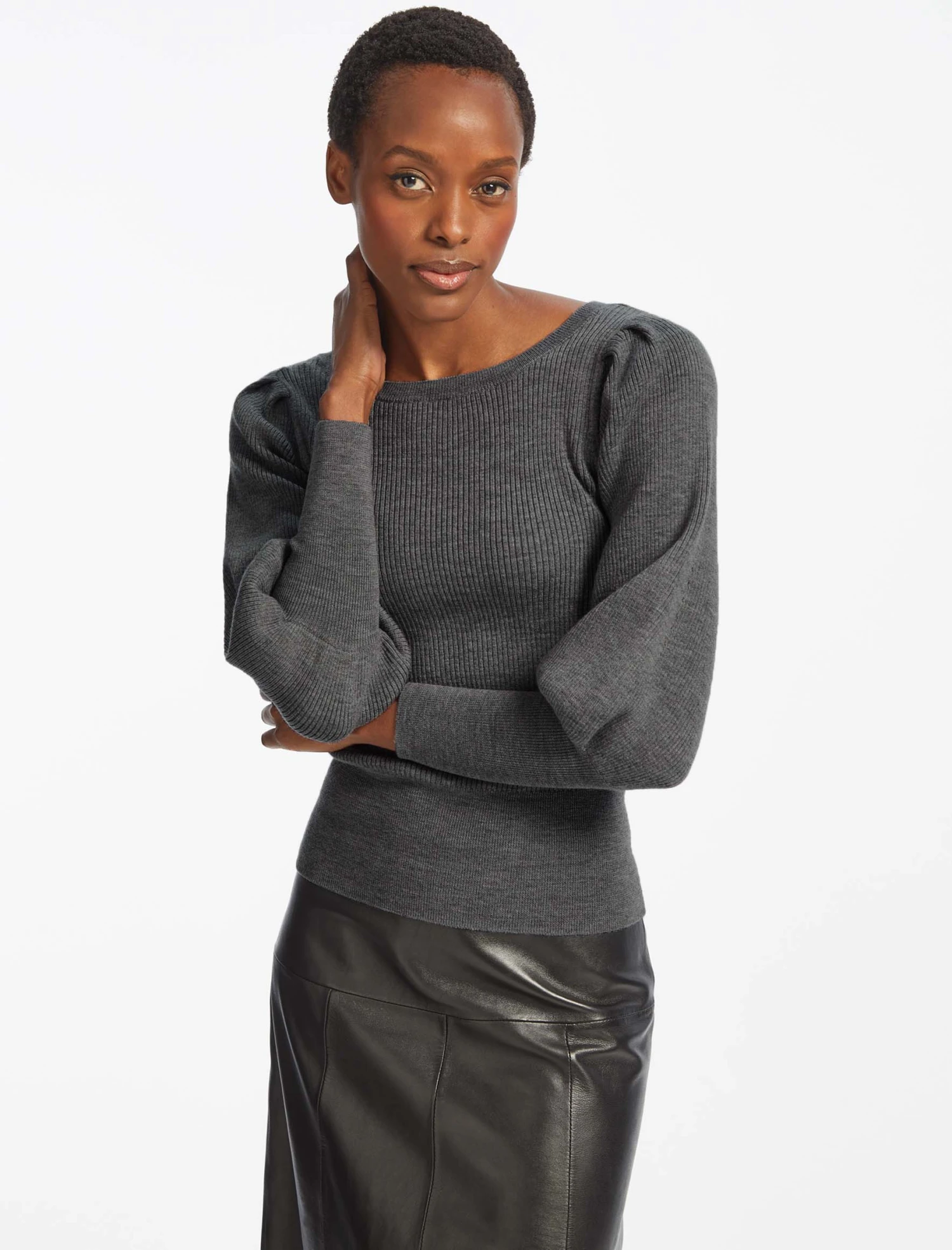 Eva Wool Boat Neck Jumper - Grey Melange 1 Eva Wool Boat Neck Jumper - Grey Melange