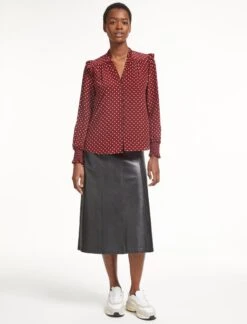 Stella Silk Shirt - Lipstick White Polka Dot -CEFINN Shop SP23 S46 STELLA LIPSTICKWHITEPOLKADOT LS 0445