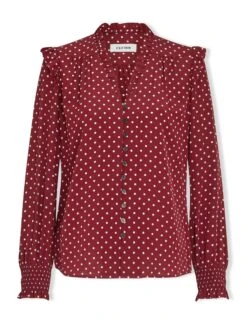 Stella Silk Shirt - Lipstick White Polka Dot -CEFINN Shop SP23 S46 STELLA LIPSTICK WHITEPOLKADOT CO