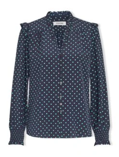 Stella Silk Shirt - Navy Turquoise Polka Dot -CEFINN Shop SP23 S46 STELLA NAVY TURQUOISEPOLKADOT CO