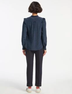 Stella Silk Shirt - Navy Turquoise Polka Dot -CEFINN Shop SP23 S46 STELLA NAVY TURQUOISE POLKA DOT LS 16203