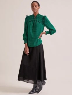 Bay Blouse - Green Black Trellis Print -CEFINN Shop SP24 B155 BAY GREENBLACKTRELLISHPRINT LS 2147