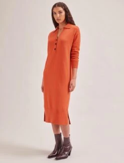 Eleanor Wool Knit Dress - Orange -CEFINN Shop SP24 D496 ELEANOR ORANGE LS 383