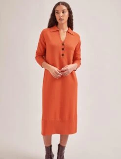Eleanor Wool Knit Dress - Orange -CEFINN Shop SP24 D496 ELEANOR ORANGE LS 390