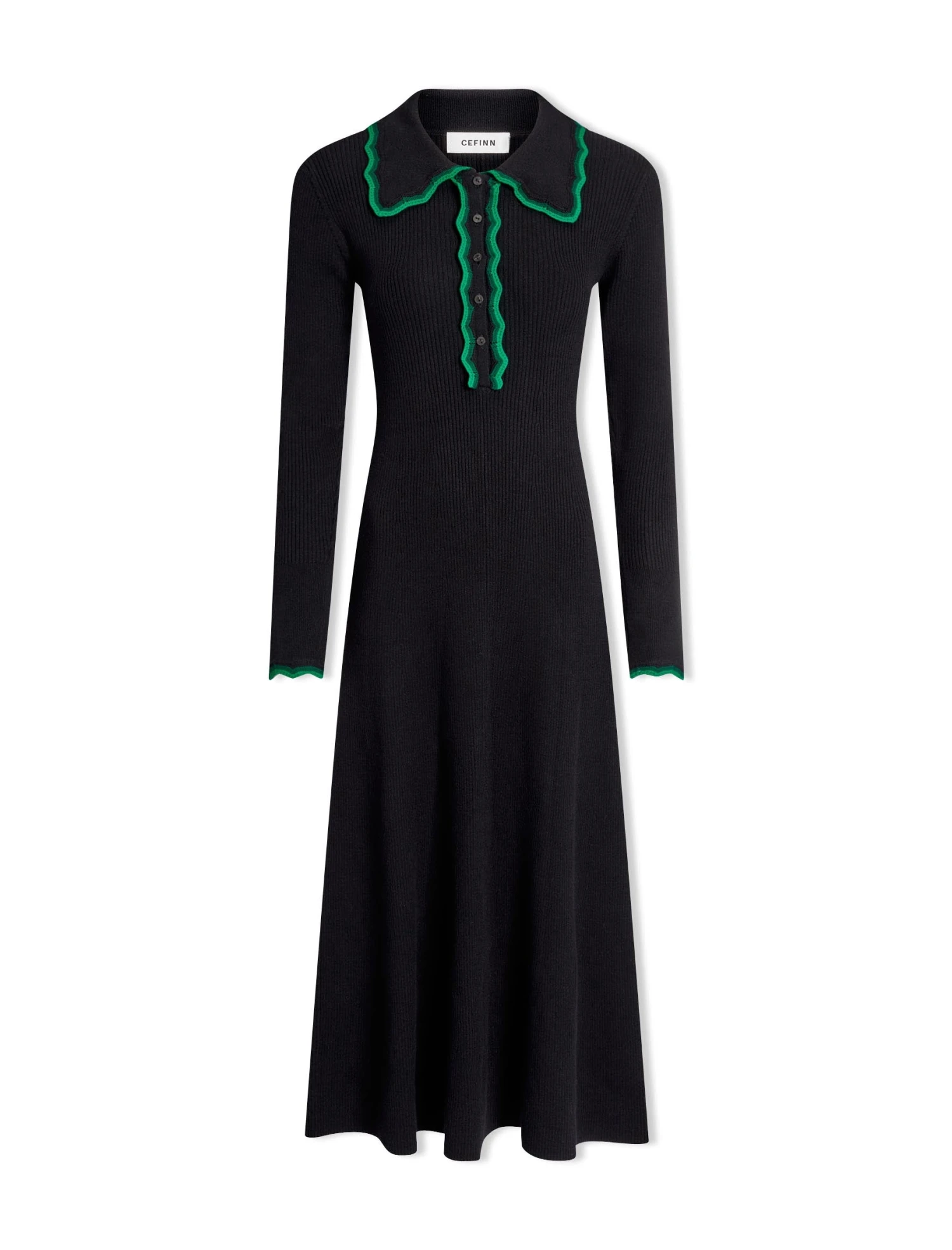 Josie Wool Knit Dress - Black Emerald Green 6 Josie Wool Knit Dress - Black Emerald Green - Image 6