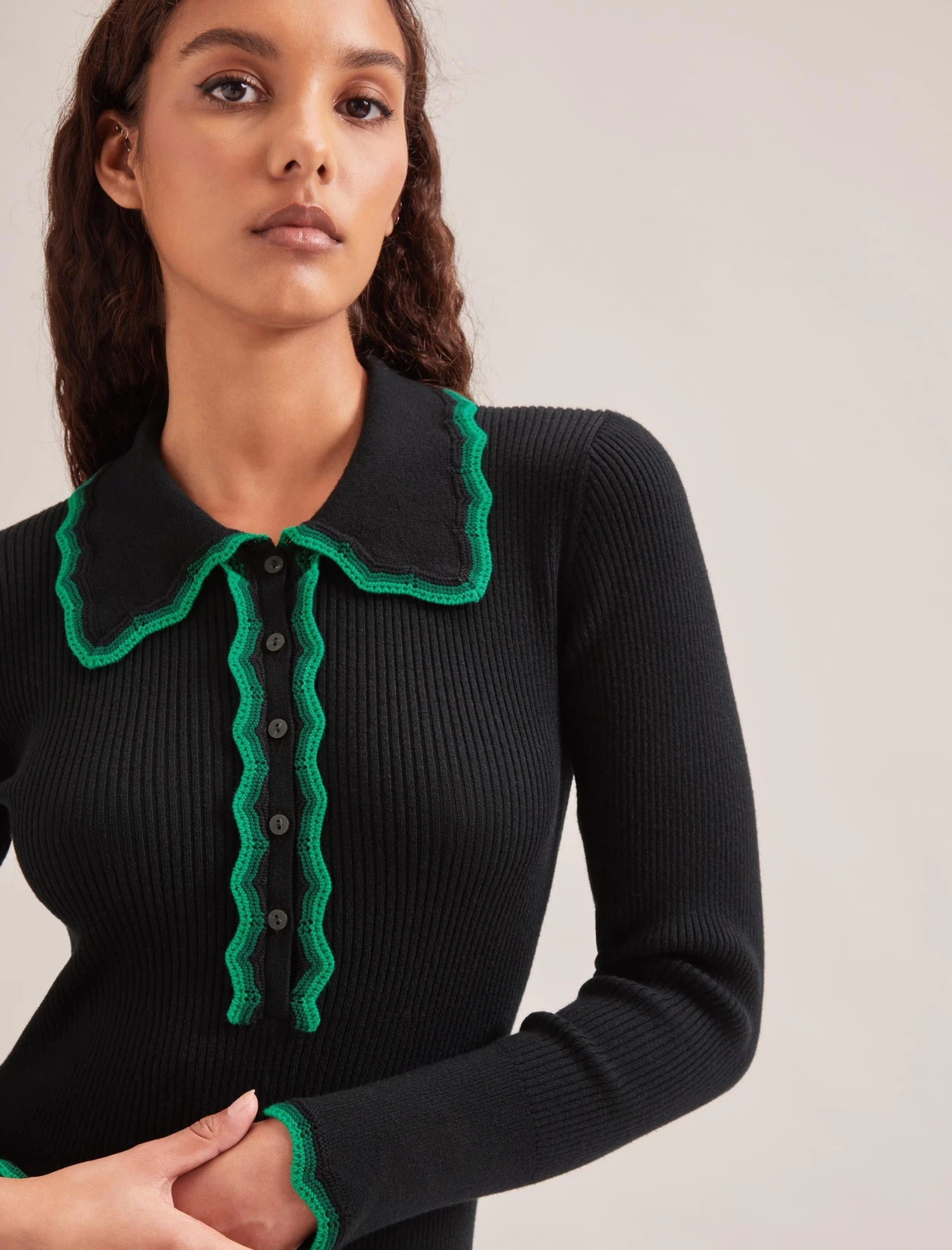 Josie Wool Knit Dress - Black Emerald Green 2 Josie Wool Knit Dress - Black Emerald Green - Image 2
