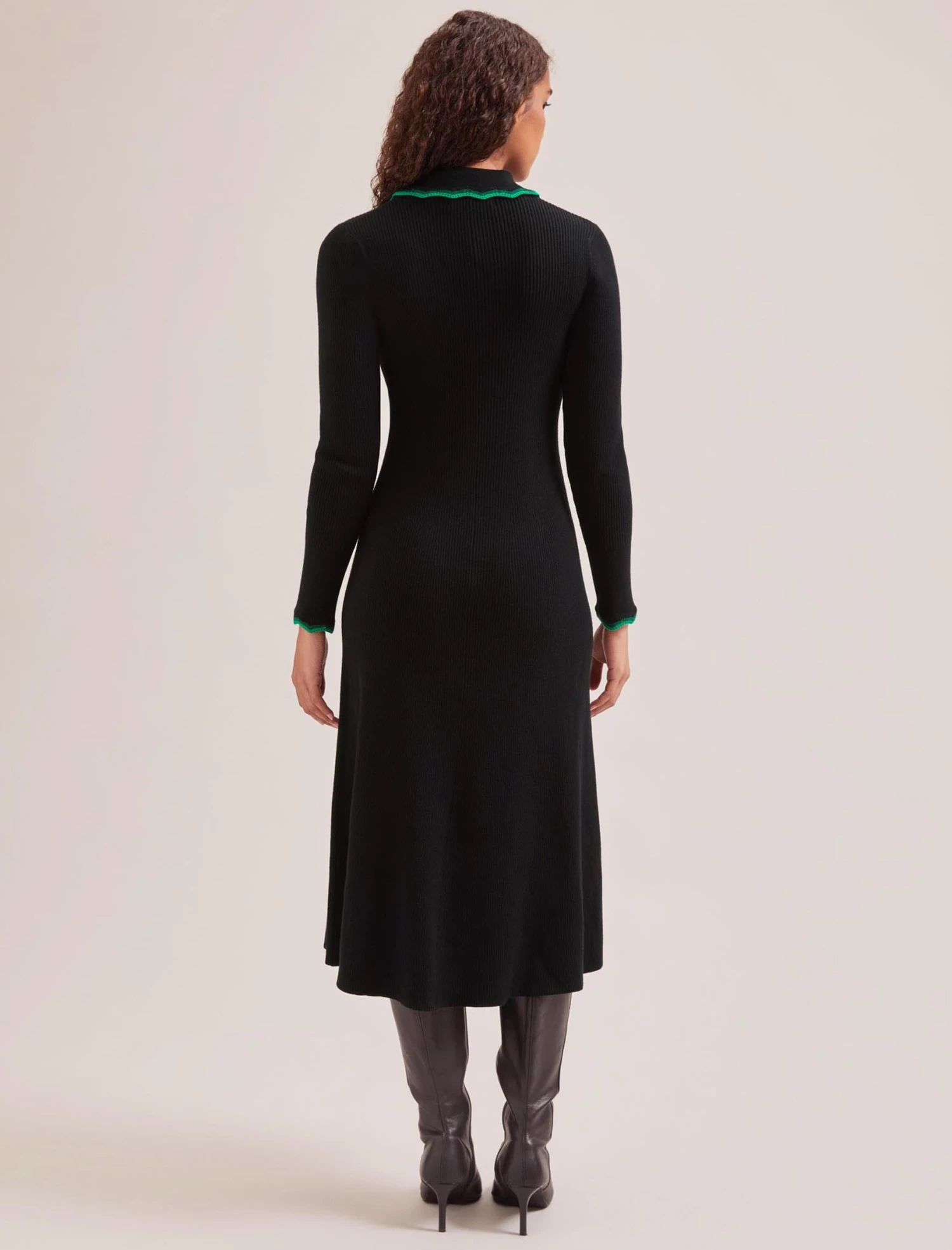 Josie Wool Knit Dress - Black Emerald Green 5 Josie Wool Knit Dress - Black Emerald Green - Image 5