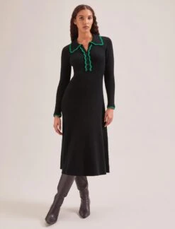 Josie Wool Knit Dress - Black Emerald Green 9 Josie Wool Knit Dress - Black Emerald Green -CEFINN Shop SP24 D575 JOSIE BLACKEMERALDGREEN LS 251