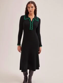Josie Wool Knit Dress - Black Emerald Green 8 Josie Wool Knit Dress - Black Emerald Green -CEFINN Shop SP24 D575 JOSIE BLACKEMERALDGREEN LS 261