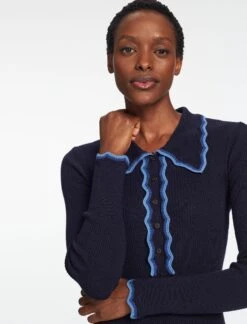 Josie Wool Knit Dress - Navy Blue -CEFINN Shop SP24 D575 JOSIE NAVY BLUE LS 1356