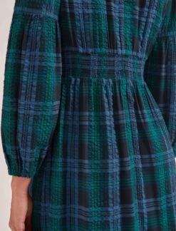 Daphne Organic Cotton Seersucker Maxi Dress - Navy Green -CEFINN Shop SP24 D606 DAPHNE NAVYGREEN LS 1121