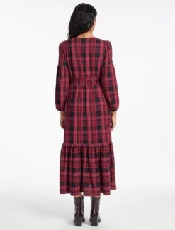 Daphne Organic Cotton Seersucker Maxi Dress - Red Black -CEFINN Shop SP24 D606 DAPHNE RED BLACK LS 1051