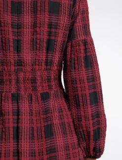 Daphne Organic Cotton Seersucker Maxi Dress - Red Black -CEFINN Shop SP24 D606 DAPHNE RED BLACK LS 1055