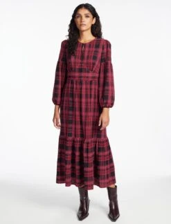 Daphne Organic Cotton Seersucker Maxi Dress - Red Black -CEFINN Shop SP24 D606 DAPHNE RED BLACK LS 972