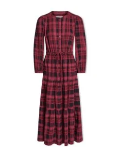 Alice Organic Cotton Seersucker Maxi Dress - Red Black -CEFINN Shop SP24 D607 ALICE REDBLACK LS