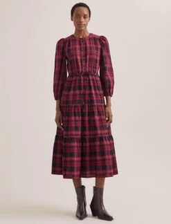 Alice Organic Cotton Seersucker Maxi Dress - Red Black -CEFINN Shop SP24 D607 ALICE RED BLACK 1145