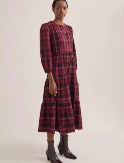 Alice Organic Cotton Seersucker Maxi Dress - Red Black -CEFINN Shop SP24 D607 ALICE RED BLACK 1164