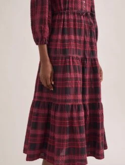 Alice Organic Cotton Seersucker Maxi Dress - Red Black -CEFINN Shop SP24 D607 ALICE RED BLACK 1186