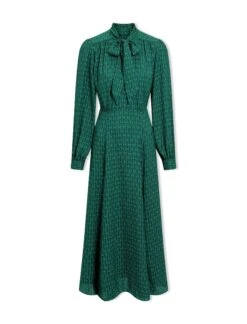 Elspeth Maxi Dress - Green Black Trellis Print -CEFINN Shop SP24 D610 ELSPETH GREENBLACKTRELLISPRINT LS