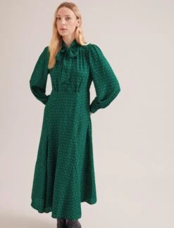 Elspeth Maxi Dress - Green Black Trellis Print -CEFINN Shop SP24 D610 ELSPETH GREENBLACKTRELLISPRINT LS 16746