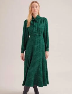Elspeth Maxi Dress - Green Black Trellis Print -CEFINN Shop SP24 D610 ELSPETH GREENBLACKTRELLISPRINT LS 16766