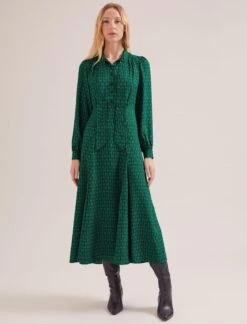 Elspeth Maxi Dress - Green Black Trellis Print -CEFINN Shop SP24 D610 ELSPETH GREENBLACKTRELLISPRINT LS 16806